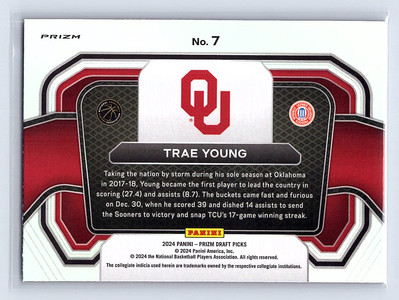 Trae Young 2024 Panini Prizm Draft Picks Campus Legends #7
