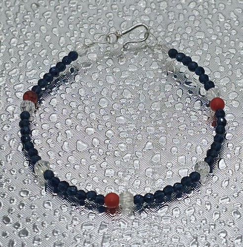 Unikat Armband 925 Silberdraht C Haken Blau facettiert Zirkonia Jaspis 18 cm Neu - Bild 4 von 6