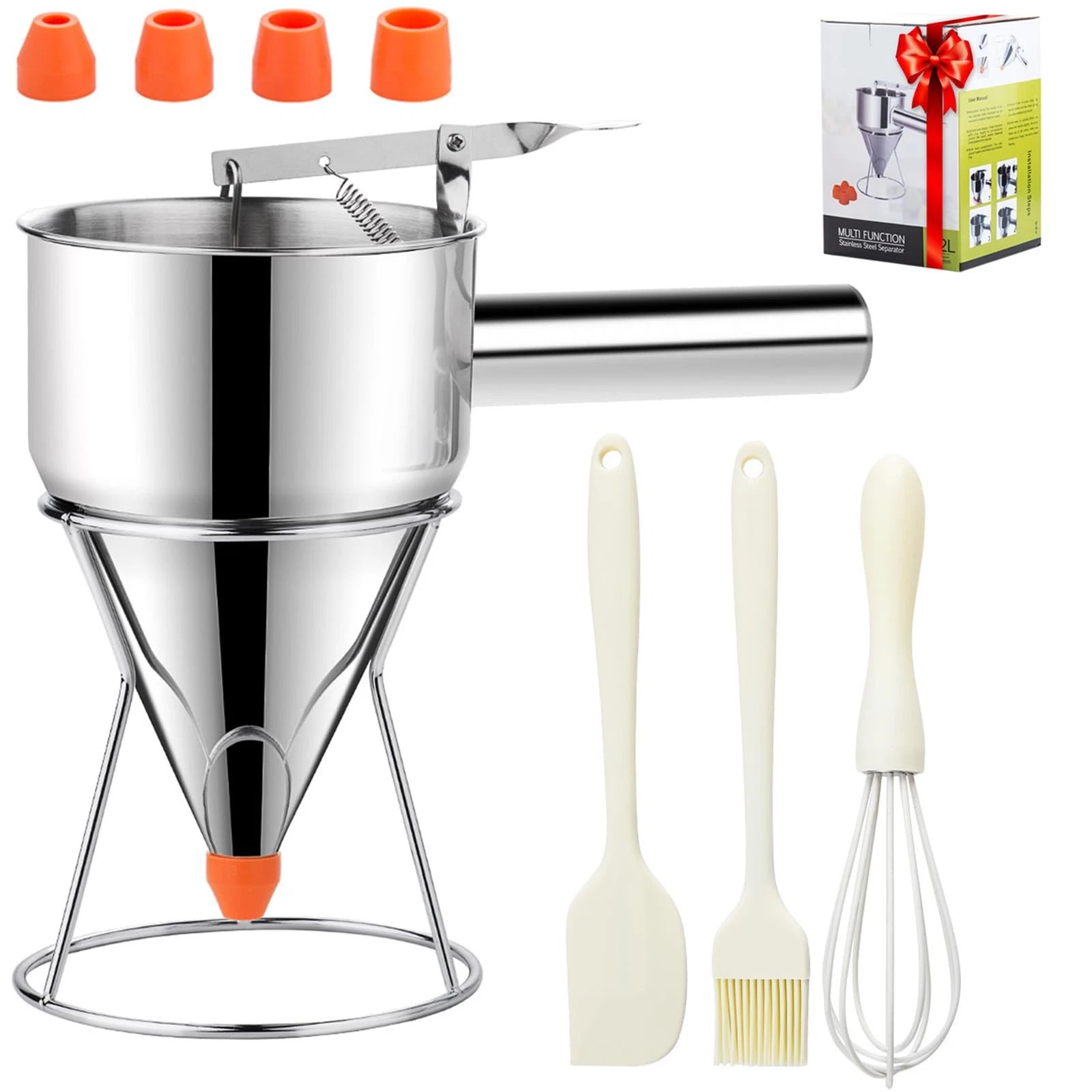 20oz Pancake Batter Dispenser, Stainless Steel Funnel Cake Dispenser with 4 S...