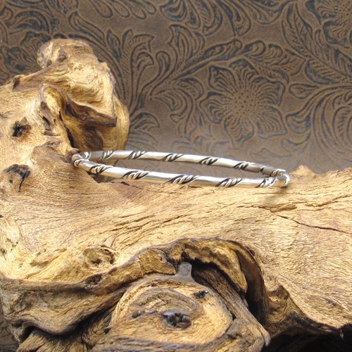 Sterling Silver Alternating Twist Wire Bangle Bracelet - Picture 3 of 5