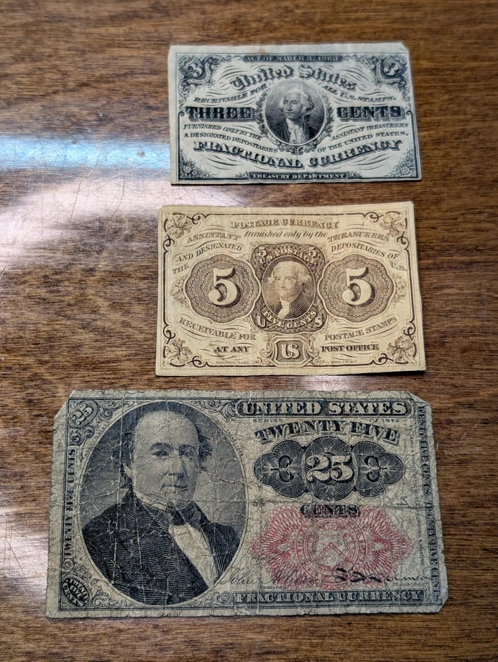 Lot of 3 US Fractional Currency Note: 5c, 3c, & 25c - Image 3 of 4