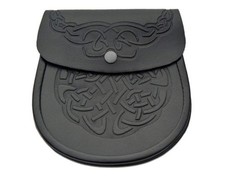 Black Genuine Leather Sporran Celtic Knot Double Embossed Scottish Kilt Sporr...