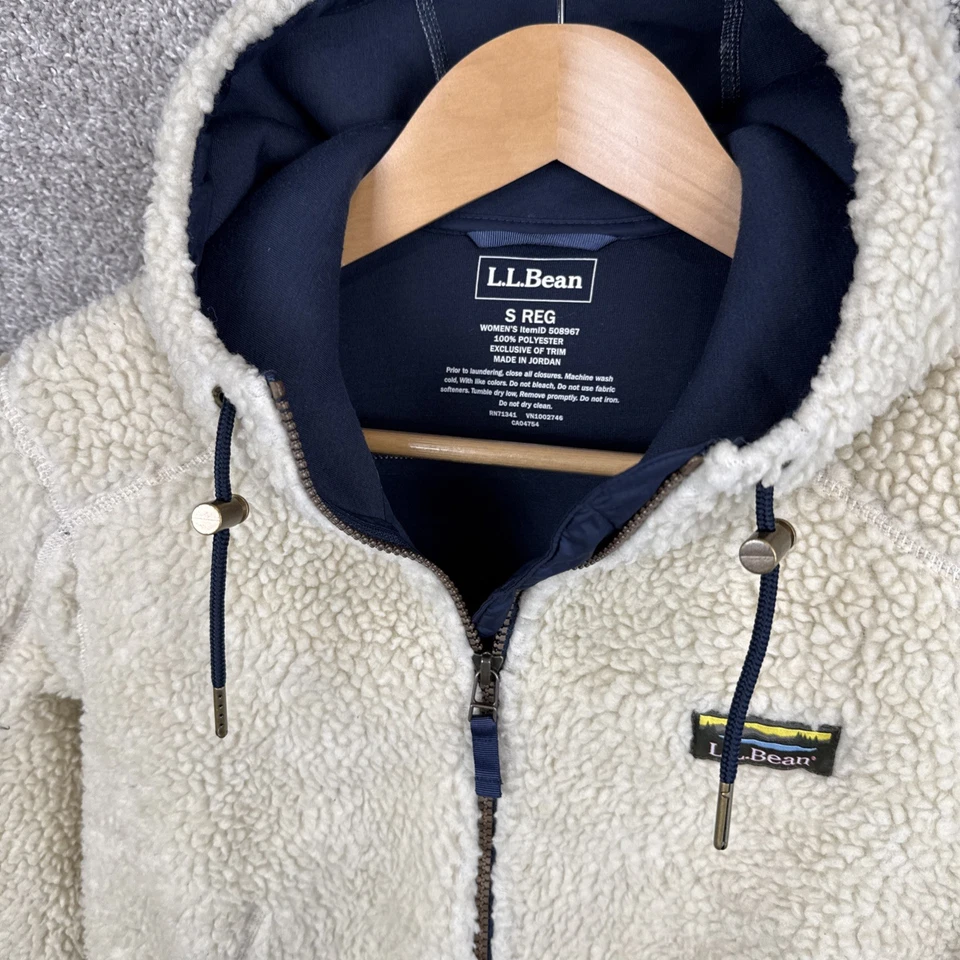 Abrigo Chaqueta Larga Sherpa Polar LL Bean Mountain Pile Para Mujer Pequeña Beige Azul Marino Foto 2 de 4