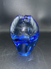 Blue Art Glass Heavy Vase 5 Pinched Edge polished Bottom