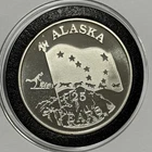 Alaska 25th Anniversary Johnson Matthey Coin Round 1 Troy Oz .999 Fine Silver
