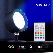 Rechargeable RGB LED Puck Lights 2 Pack with Remote Control and Stand