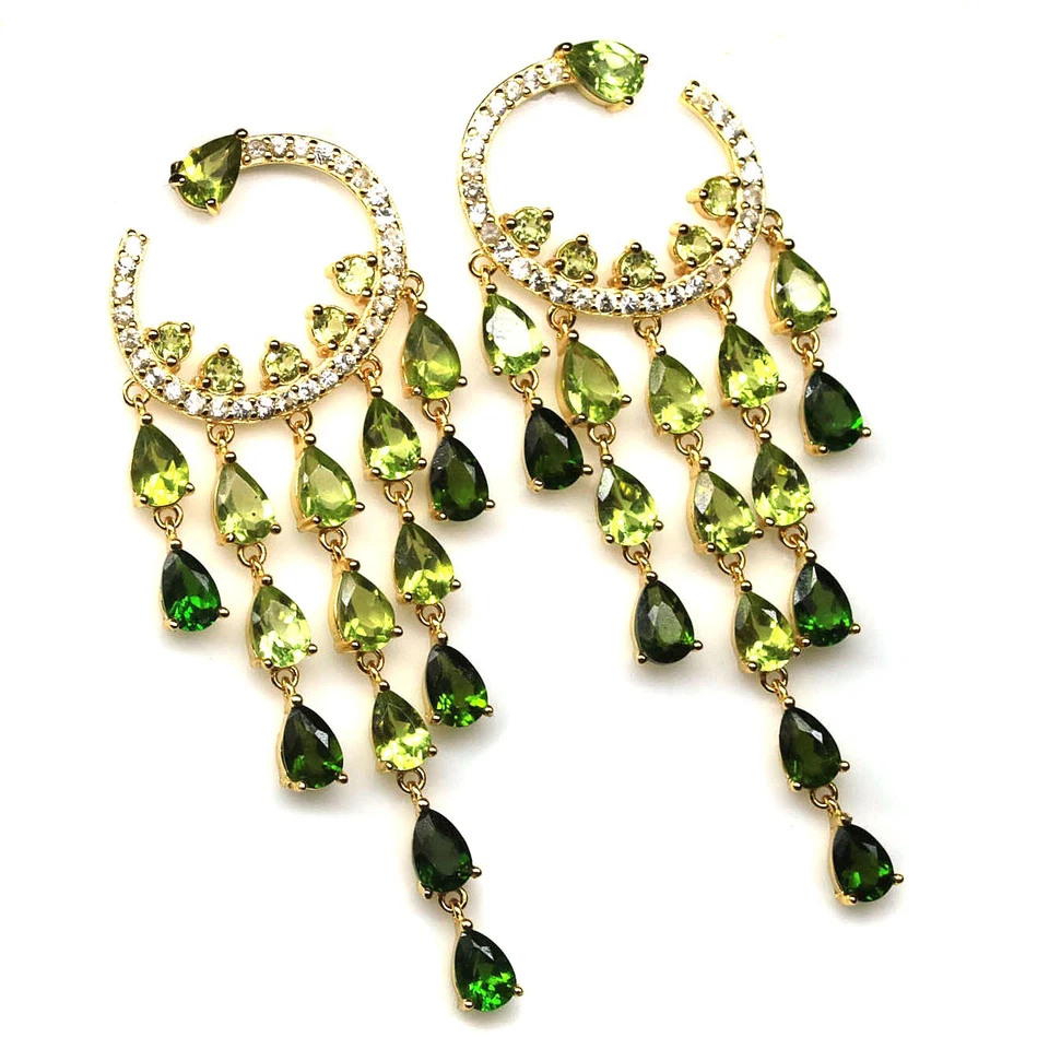 Black Friday 925 Sterling Silver Green Peridot, Diopsid & Zircon Earrings - Image 2 of 4