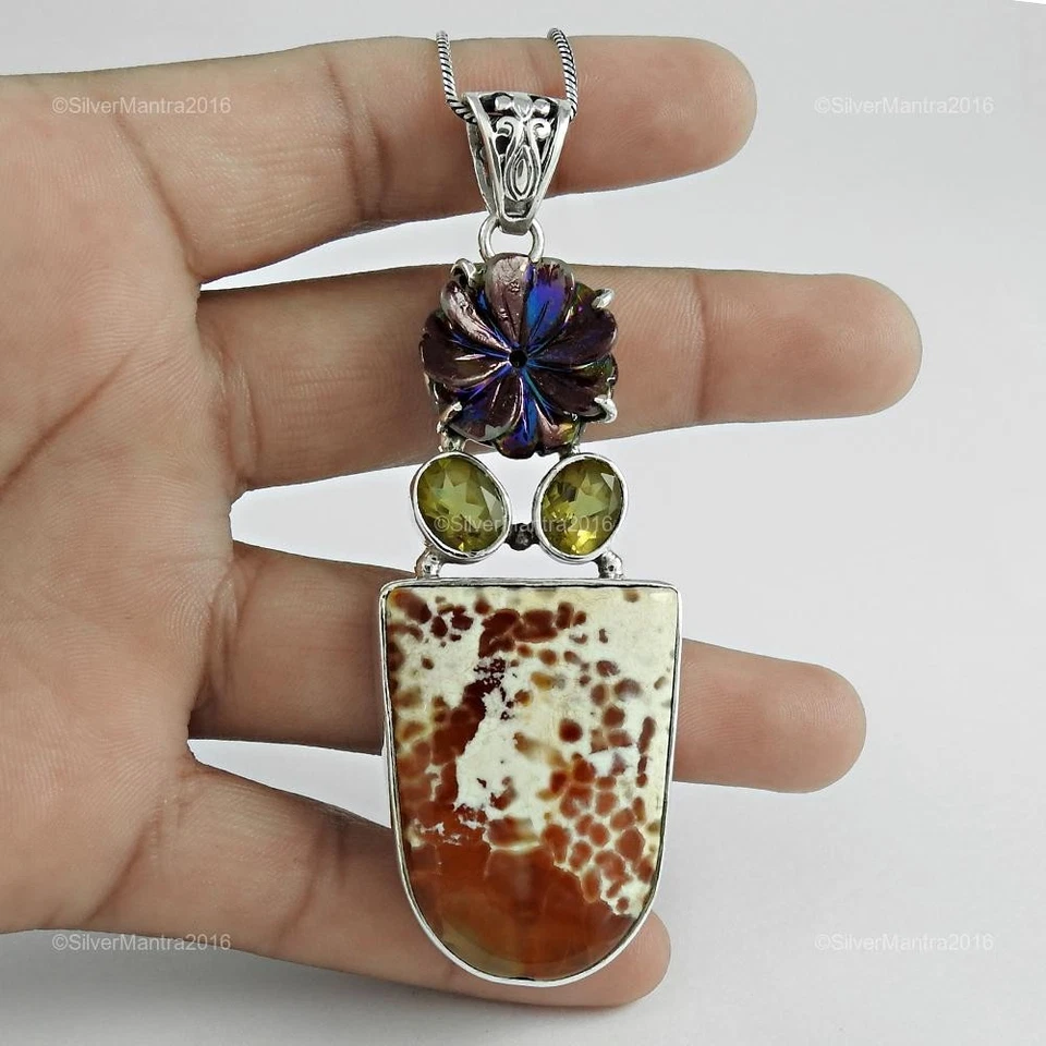 Cabochon Peridot 925 Silber Handgefertigt Weihnachtsgeschenk Einmaliger Anhänger - Bild 3 von 4