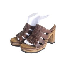 Bongo Women's Vintage 90s Y2K US10 Brown Leather Wooden Chunky Platform Sandals