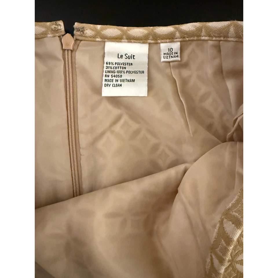 Falda lápiz Le Suit para mujer talla 10 dorada patrón geométrico forrada oficina negocios Foto 4 de 4