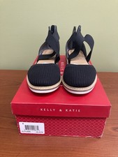 Kelly & Katie Womens Autumn Black Low Wedge Size 8 Sandals Back Zip NEW IN BOX!!