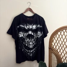 Vintage Y2K Grunge Style Authentic Hot Leathers Skull AOP T Shirt Size XL