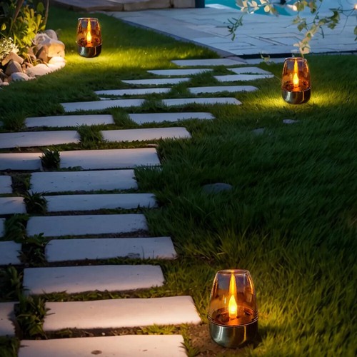 Solar Light Outdoor Garden LED Stainless Steel Candle Light Lawn Deck Night - Bild 9 von 25