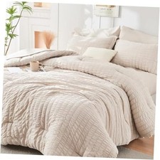 Queen Comforter Set Seersucker 7 Pieces, All Season Queen 88"x 88" Beige