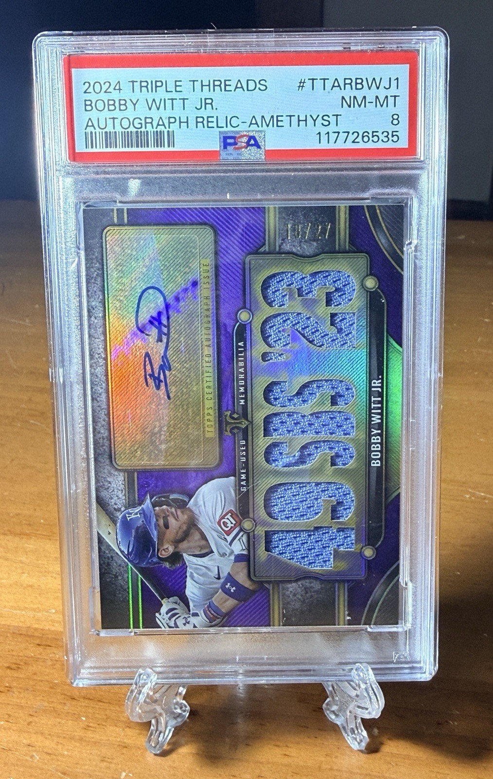🔥 Bobby Witt Jr 2024 Topps Triple Threads Patch Auto /27 Game Used Royals Psa 8 view 2