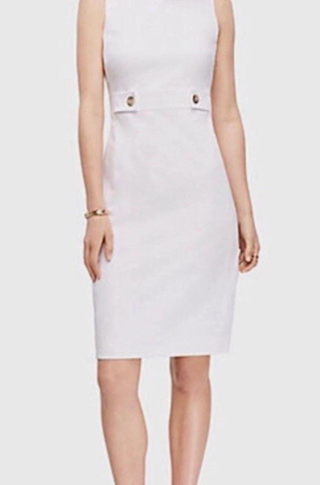 Платье-футляр женское Ann Taylor белое сатин на пуговицах размер 6 без рукавов с подкладкой - Изображение 2 из 4