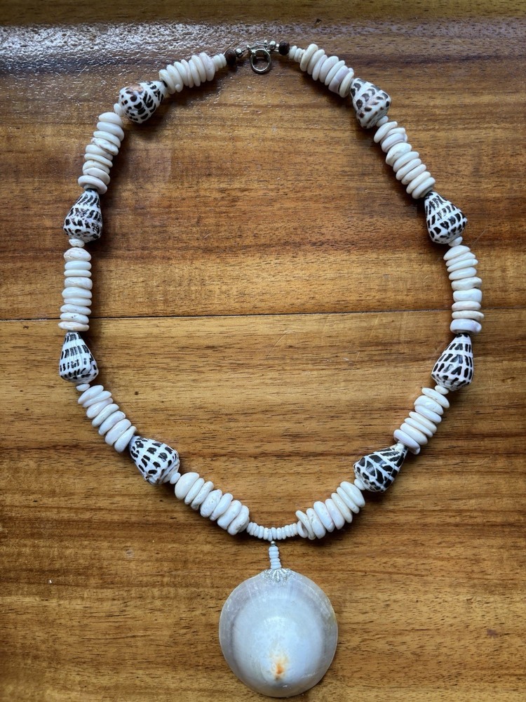 Handmade Puka Shell Necklace 30” With Cone Shells & Opihi Shell Handmade Puka Shell Necklace 30” With Cone Shells & Opihi Shell