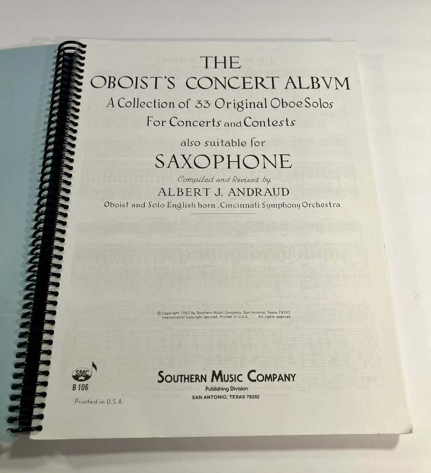 ÁLBUM CONCIERTO DEL OBOÍSTA LIBRO 33 SOLOS OBOE ORIGINALES PIANO SAXOFÓN SUR Foto 3 de 4