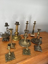 Lot 10 Antique Brass Candlesticks Candle Holders