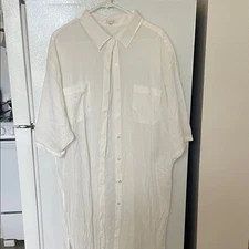 Z Supply M/L White Casual Button Down Dress Slits 100% Cotton Resort Beach Pool