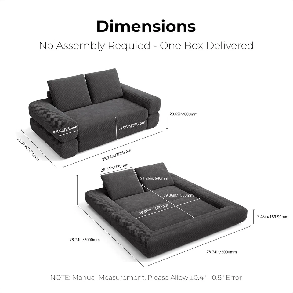 Convertible Floor Sofa Sleeper Sofa Bed Foldable Mattress Lounge Love Seat Couch - Image 3 of 4