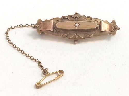 Antique Victorian 9ct Yellow Gold Mourning Brooch Diamond Set Hallmarked 3.46g