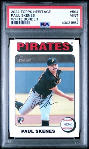 2024 Topps Heritage High Number Paul Skenes #594 White Border Rookie SP PSA 9