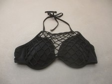 38DD Shade  Shore Women Black Padded Underwire Lace Detail Halter Bikini Top 1E