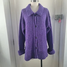 The Sweater Shop Vintage Purple Wool Cardigan Size Large Hand Loomed In Ireland 