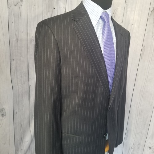 VTG Hart Schaffner Marx 2 Piece Wool Suit Mens 42L - 44L Gray Stripe 35X32 Pants - Picture 10 of 20