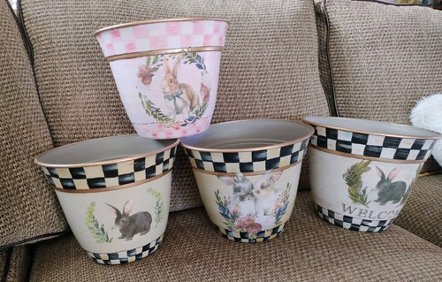 Your Choice Of 8-in Easter Acrylic Pots Bunny Rabbits Black White Checks Pink