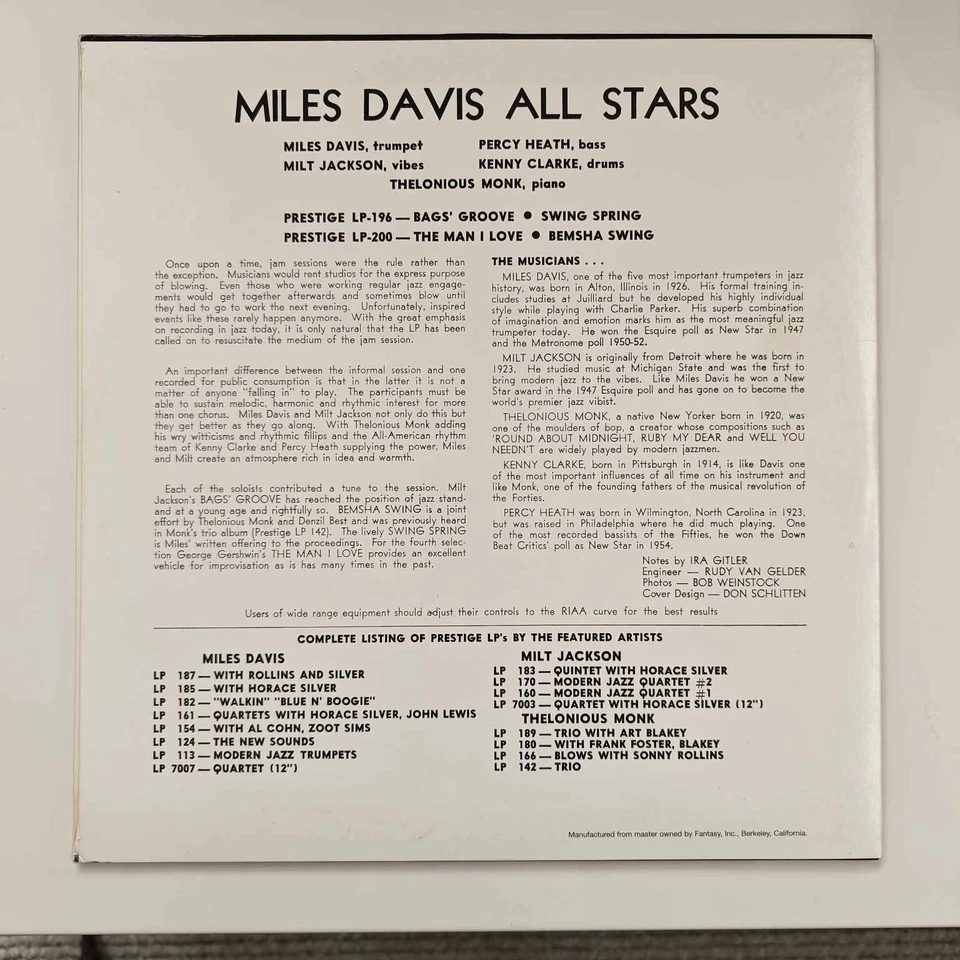 Miles Davis All Stars (Vol. 2) Prestige records, USA - Image 4 of 4
