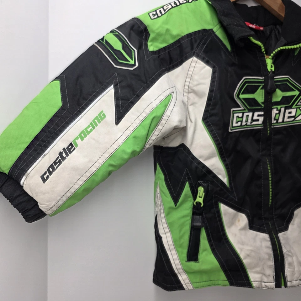 Chaqueta de moto de nieve Castle X Racing YOUTH 3T aislada verde negra blanca Foto 4 de 4