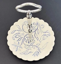 Vintage California Pottery Scalloped Plate Trinket Tray Tidbit Dish Blue White