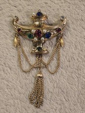 VINTAGE 1940S CORO ADOLPH KATZ JEWELED RHINESTONE LAMP BROOCH SIGNED EXC