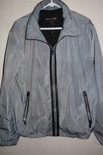 NEW Michael Kors Leather Trim Detail Zip Hooded Grey Jacket Men's Size L - product listing photo