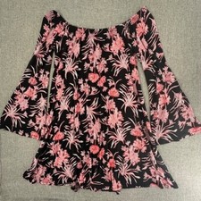 Express Floral Mini Dress Floral Off The Shoulder Long Bell Sleeves Small Rayon