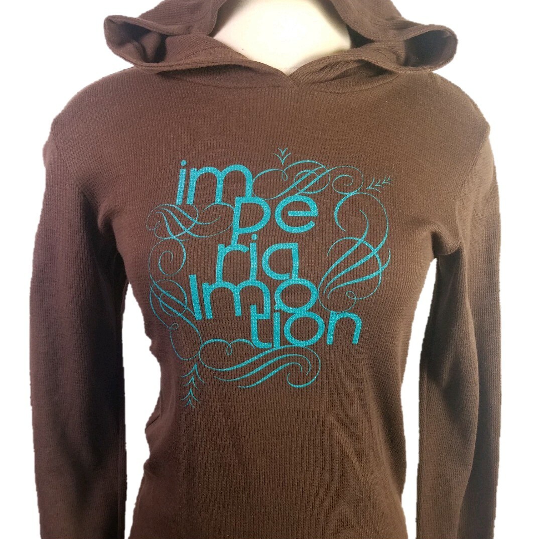 Hoodie Waffle Thermal Womens Siz Large Brown Teal Skate Imperial Motion Pullover-image