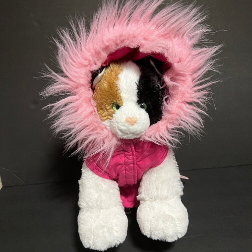 Quilted Dog Coat with Hood Faux Fur Trim Hot Pink Size Small Cinched Bottom