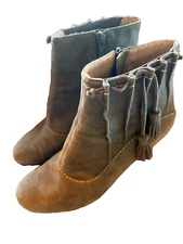 Perlina Gray Suede Ankle Boots Boho  Women’s Size 8  2.75” Heel Cosplay Theater