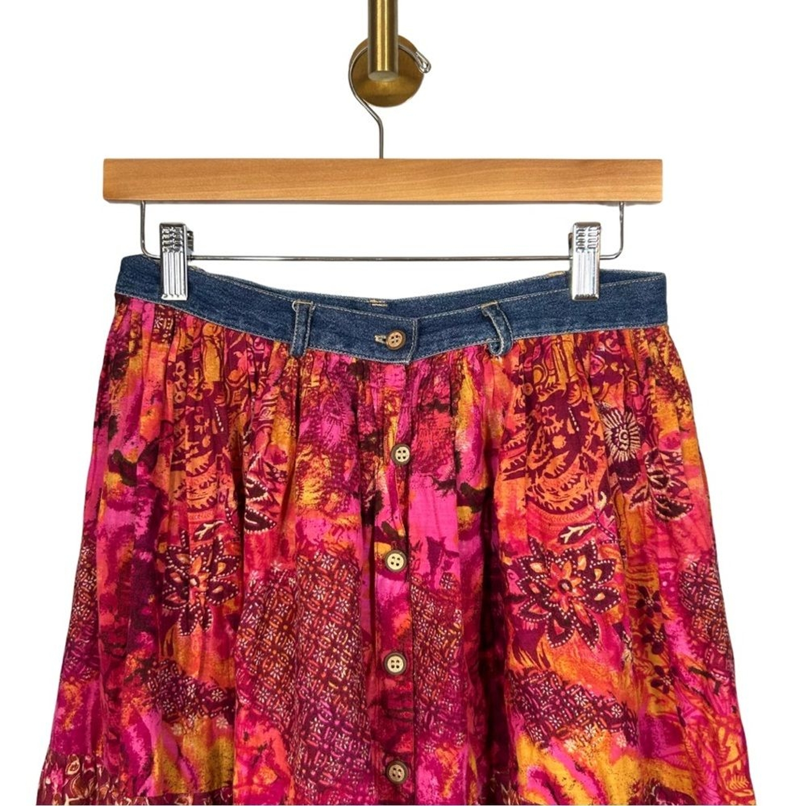 Patchwork Maxi Skirt Button Front Hippie Festival… - image 5