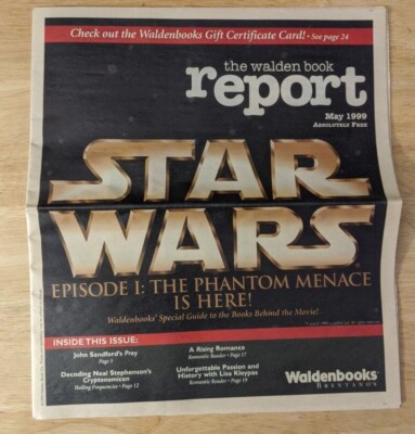 RARE Star Wars Newspaper The Walden Book Report 1999 Episode 1! FOLDED IN HALF!