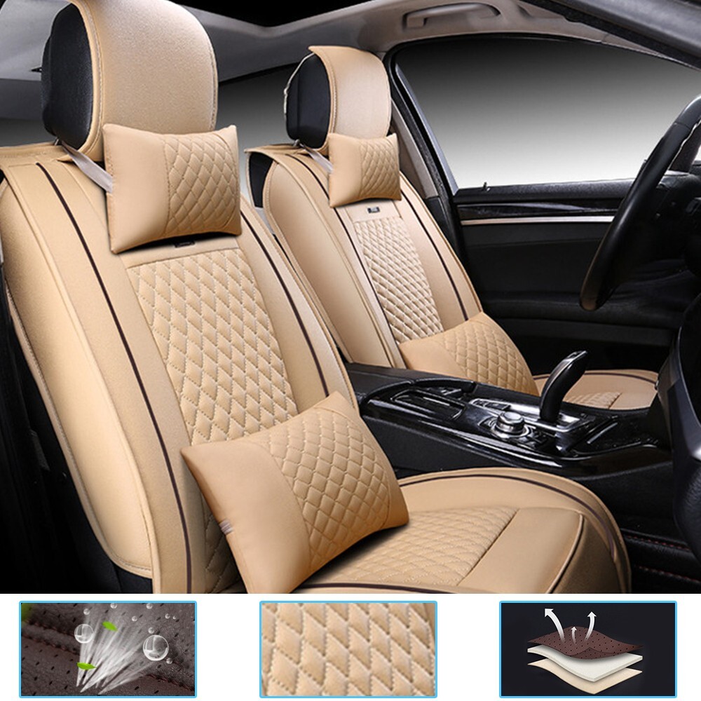 Car seat cover universal 2 seats for suv seden hatchback vans track pickup Beige-image