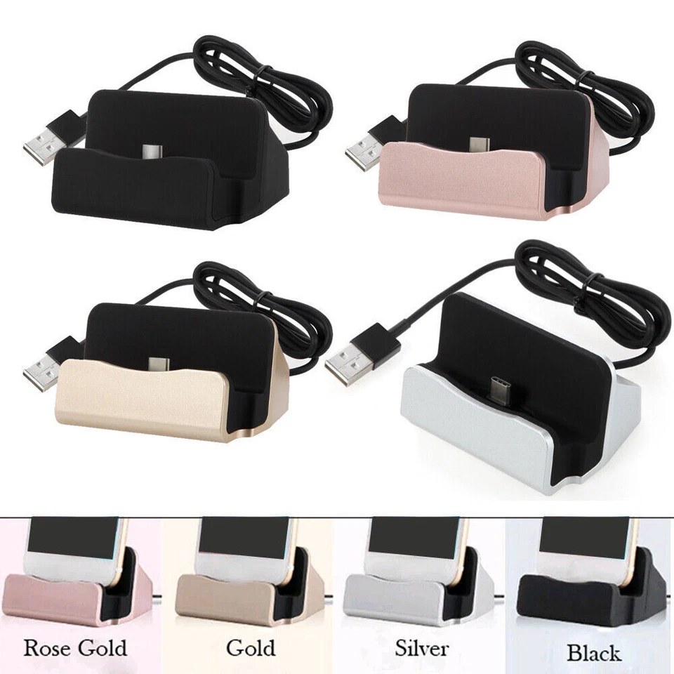 Cargador de teléfono 2 en 1 base de escritorio estación de soporte cable micro USB de carga tipo C Foto 4 de 4