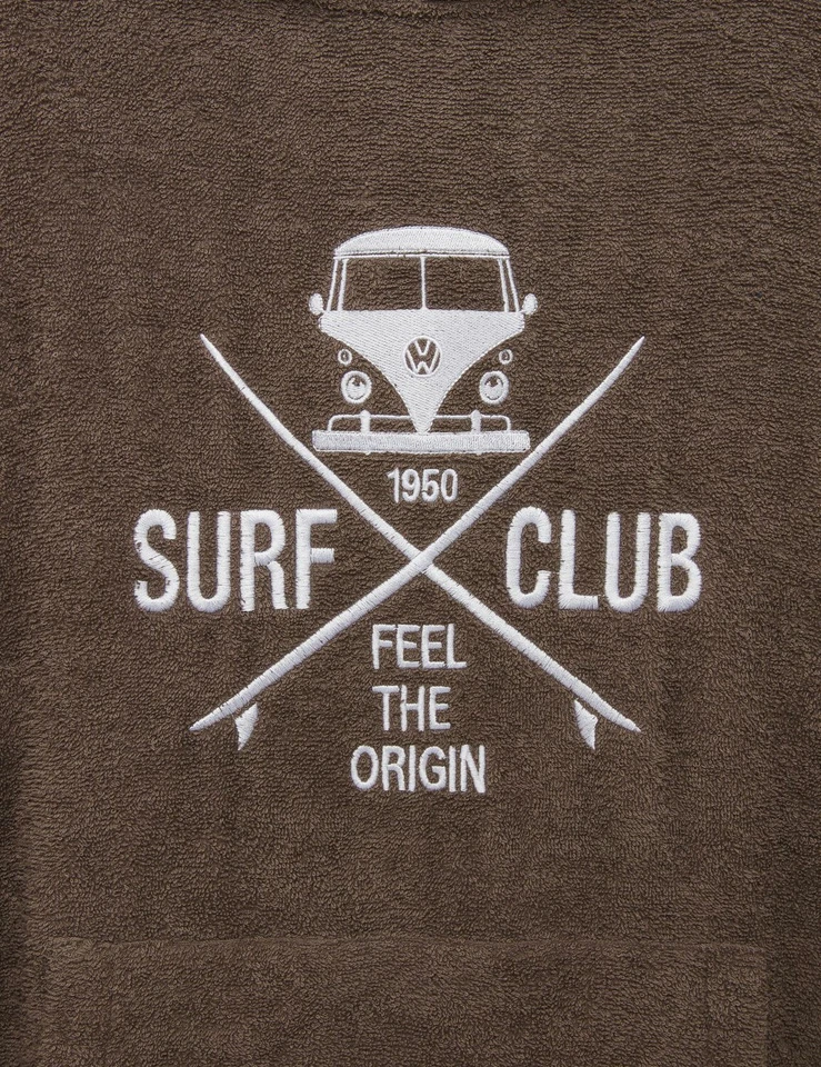Poncho Strandponcho Bademantel VW Bulli »SURF CLUB« Braun Weiß - Bild 2 von 2