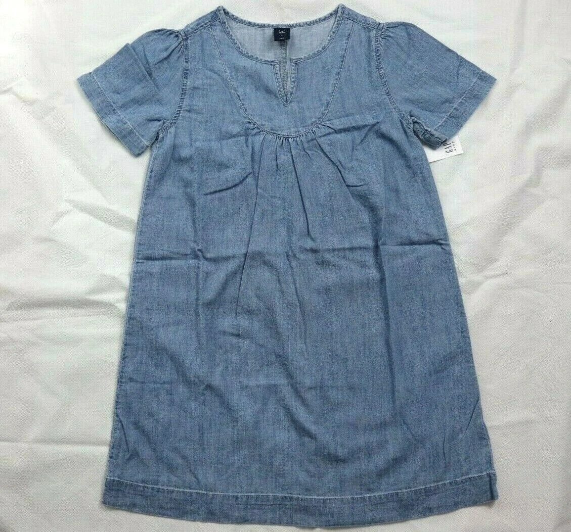 44 New Gap Girls Denim Dress Blue Short sleeve Cotton Large 10