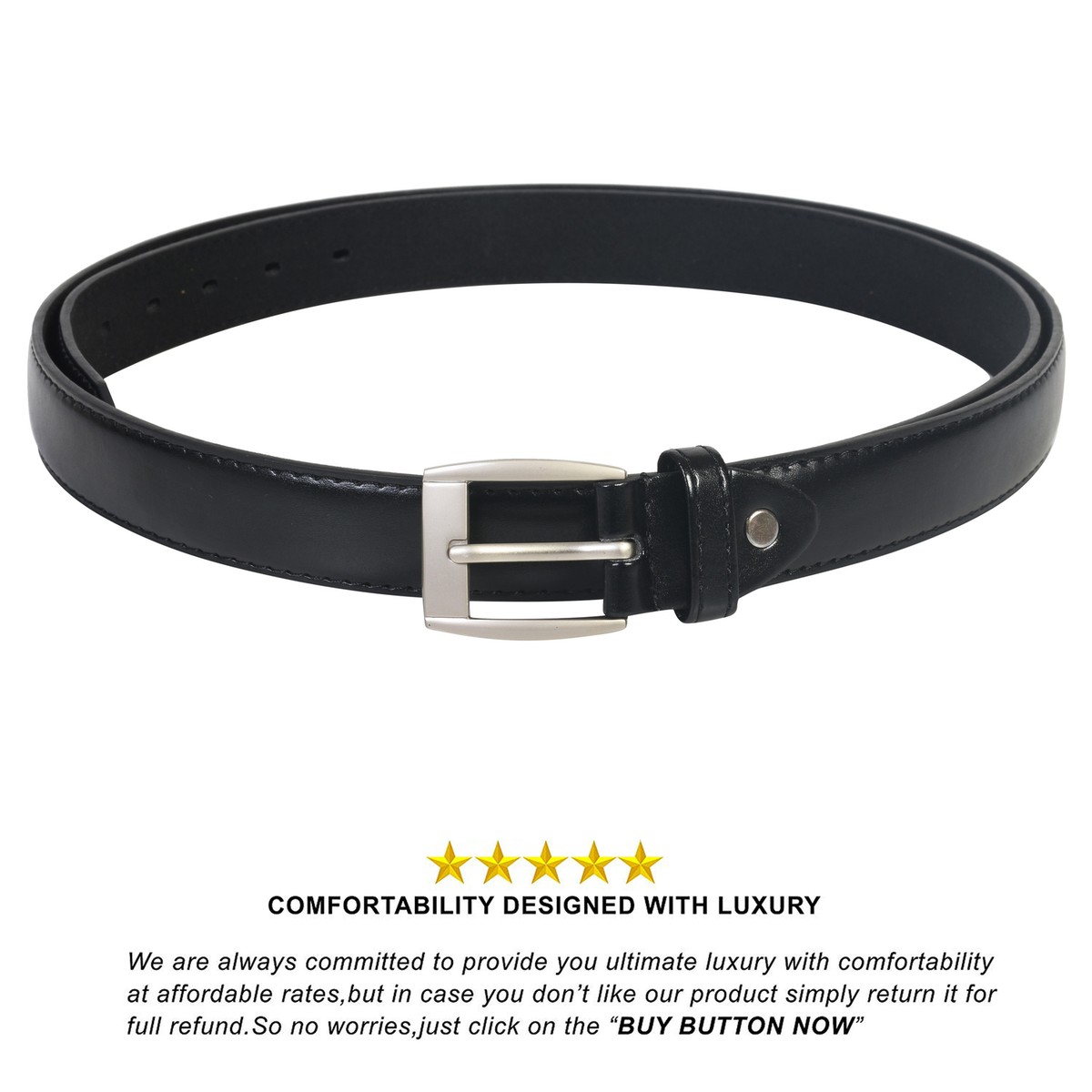Leatherboss Genuine Leather Men's Dress Belt - Big & Tall Size 56, Stylish Black