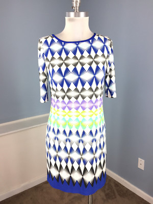 Eliza J Nordstrom XS 2 4 P Blue Shift dress geo Short Sleeve Career  Cocktail Wow | eBay