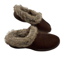 Dearfoams Slippers Womens Memory Foam Slip On Brown Size 8 Plush Furry