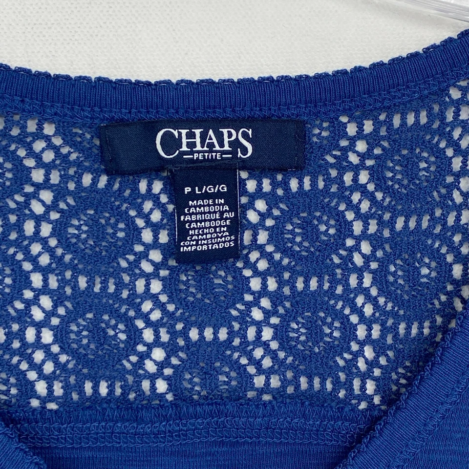 Топ Chaps Henley Popover женский миниатюрный PL синий цветочный кружевной богемный хлопок эластичный - Изображение 3 из 4